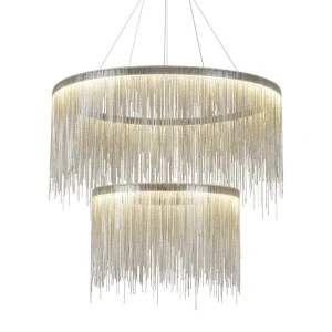 Fontanna Silver Avenue podwójny żyrandol srebrne łańcuszki  Ø80 cm + Ø60cm